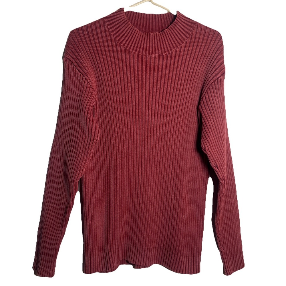 Façonnable Jeans Men's‎ Ribbed Cotton Sweater Size L Rust Brick Red Mock Neck